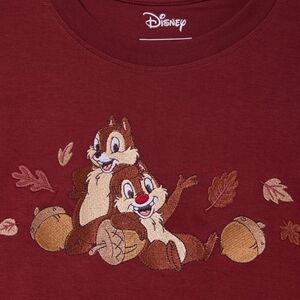 NWT Boxlunch Disney Women's Maroon T-Shirt Chip and Dale Embroider